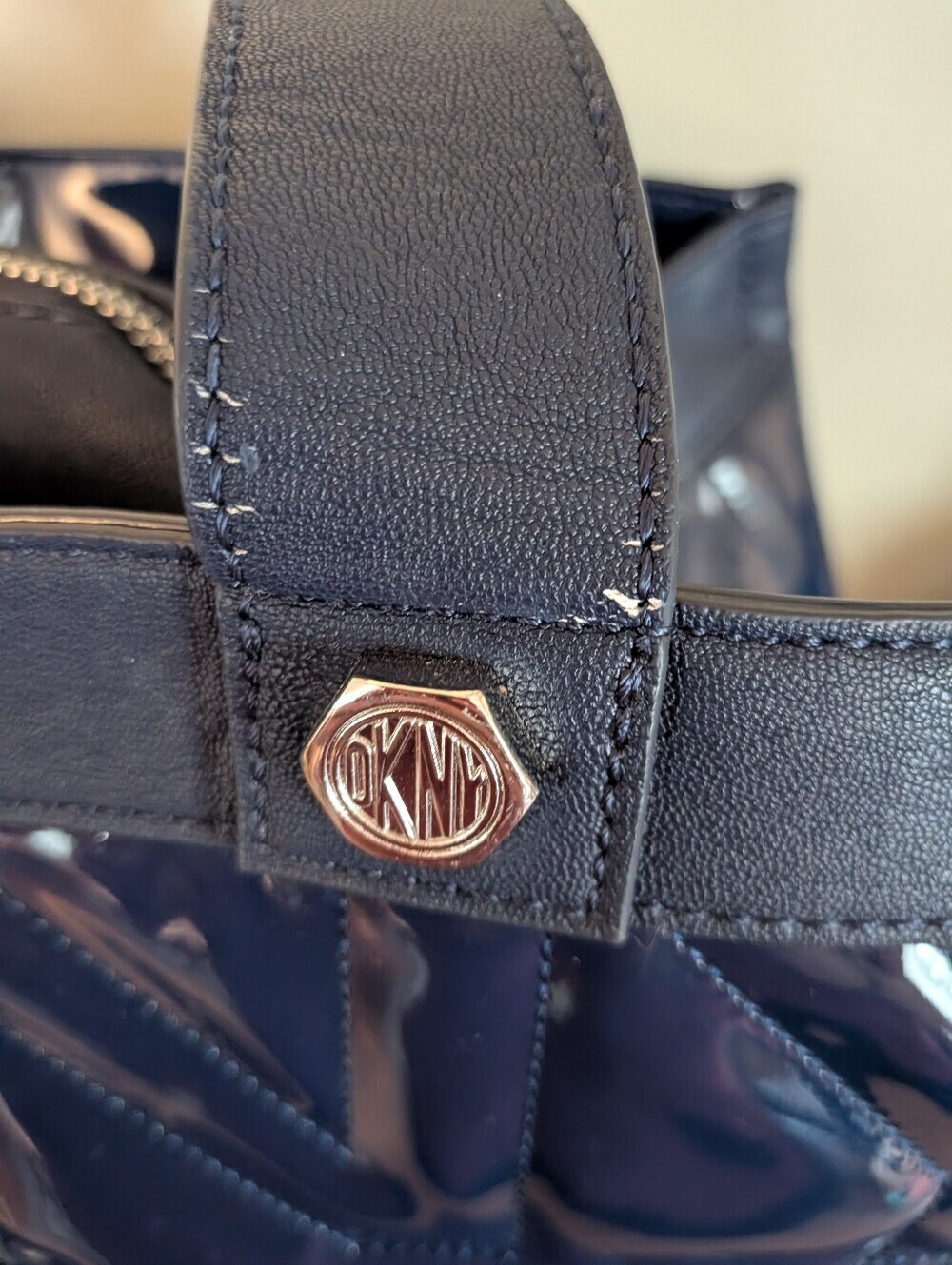 DKNY Navy Blue Quilted Patent Shoulder Bag - Picture 11 of 15